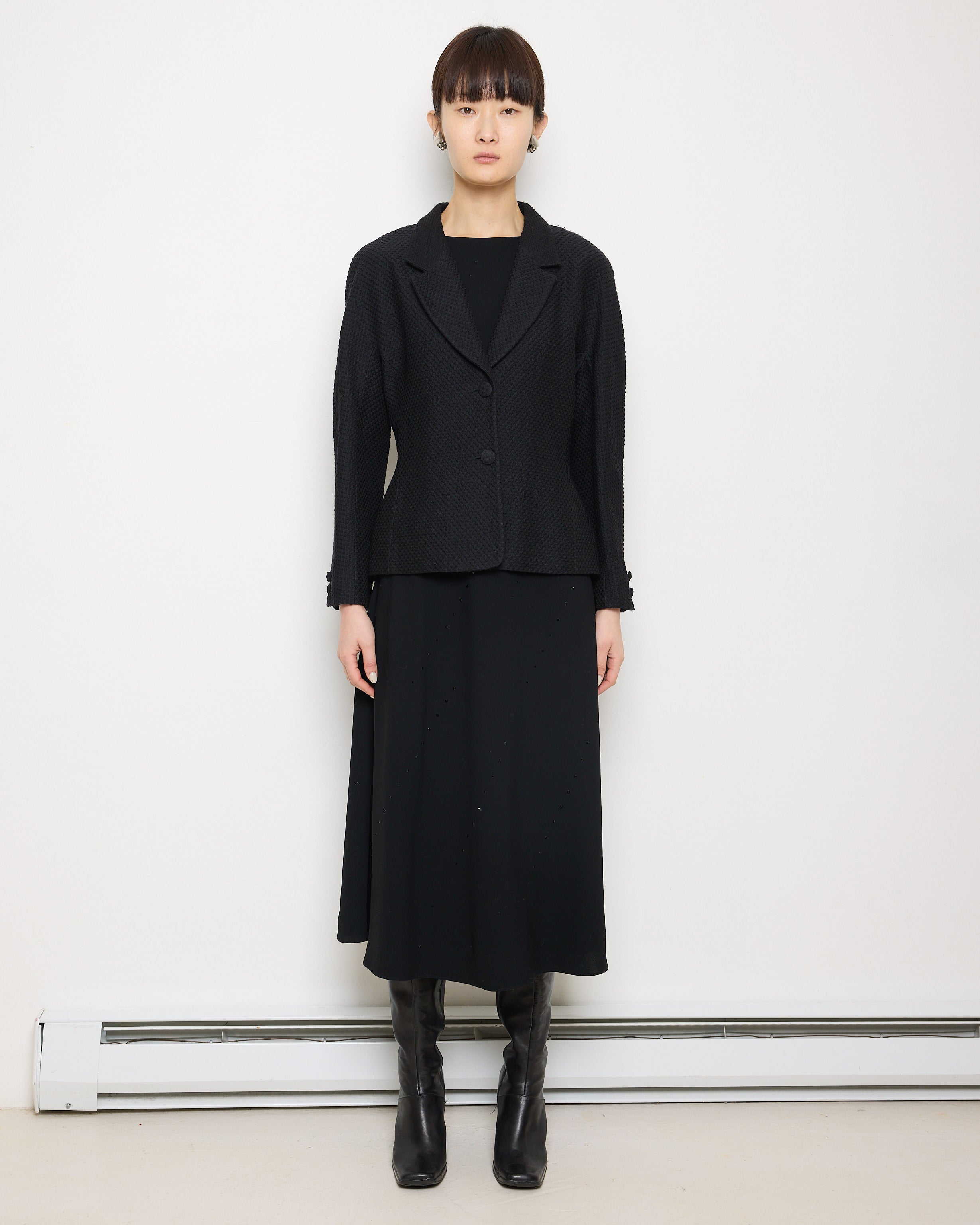 Loewe Blazer, Structured Black Blazer, Sculpted Waist Jacket, 25-inch Length Blazer, Size 42 Tailore