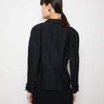 Loewe Blazer, Structured Black Blazer, Sculpted Waist Jacket, 25-inch Length Blazer, Size 42 Tailore