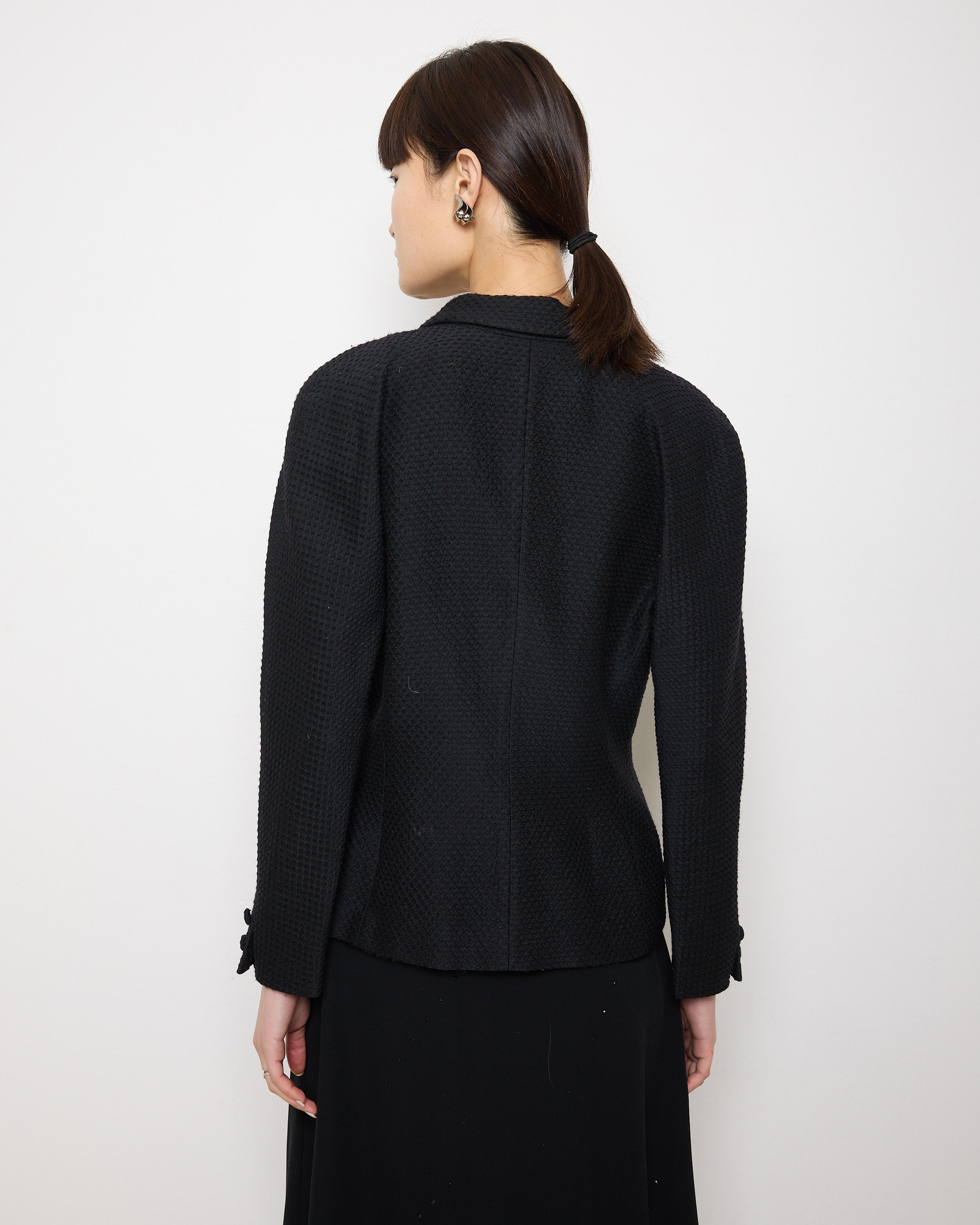 Loewe Blazer, Structured Black Blazer, Sculpted Waist Jacket, 25-inch Length Blazer, Size 42 Tailore