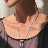 Sterling Silver Necklace with Flower and Ruby Pendant