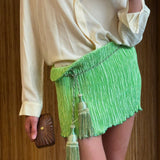Pleated Silk Green Infinity Scarf