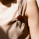 Sterling Silver Modernist Carnelian Cabochon Brooch/ Pendant