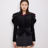 Vintage Cropped Jacket with attachable hood, size 42 fits XS–S, 21-inch length. Model is 5'9", very good condition
