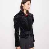 Vintage Cropped Jacket with attachable hood, size 42 fits XS–S, 21-inch length. Model is 5'9", very good condition
