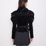 Vintage Cropped Jacket with attachable hood, size 42 fits XS–S, 21-inch length. Model is 5'9", very good condition