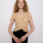 Vintage Lace and Velvet Dress, 56.5-inch length, 15.5-inch bust laid flat. Fits size S–M. Model is 5'11", very good vintage condition