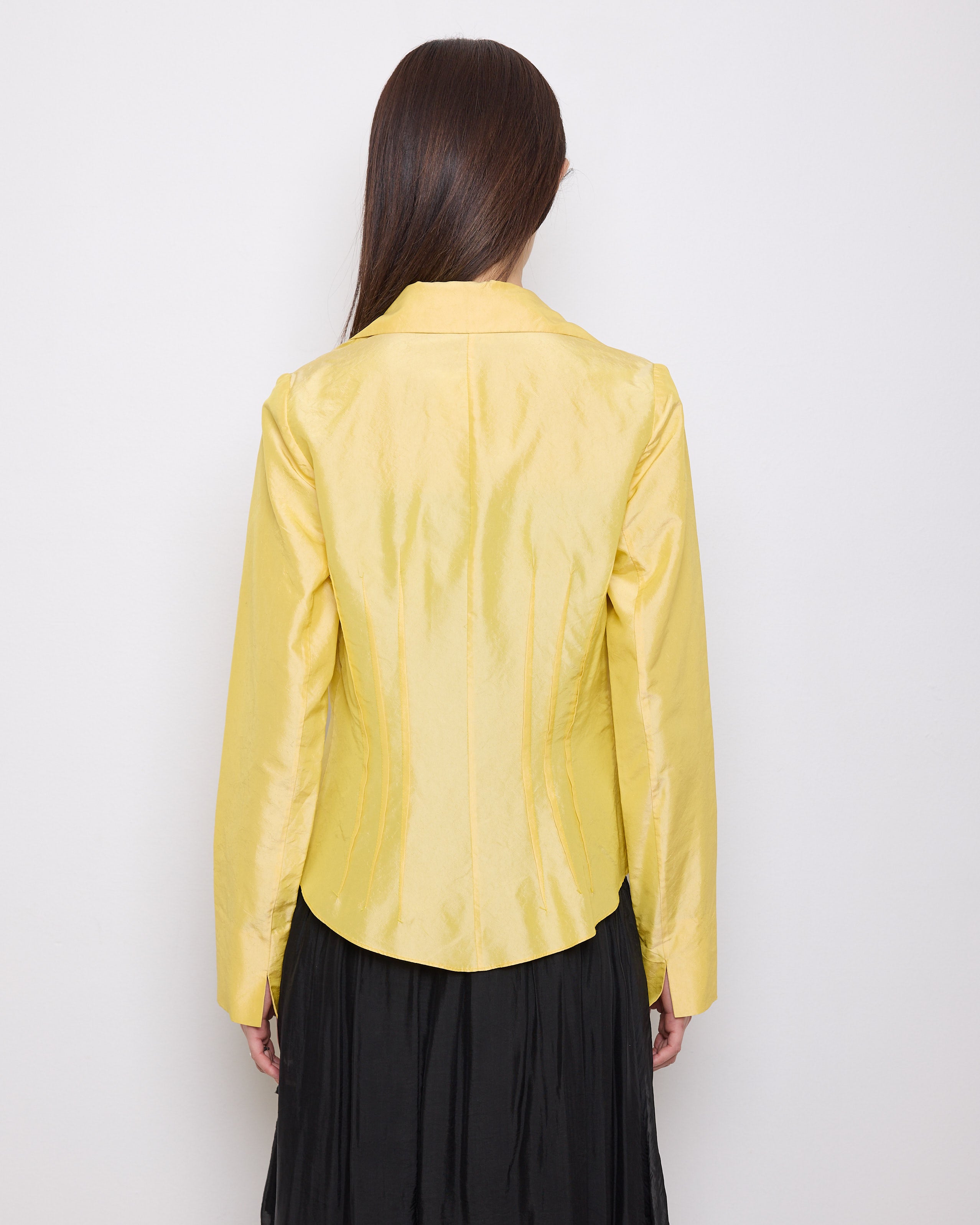 Gabrielle Carlson Yellow Blouse, size S, 20.5-inch front, 25-inch back, 15-inch shoulder. Very good condition