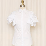 Alexander McQueen Ruched-Detailed Short-Sleeve Poplin Button Up