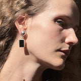 Sterling Silver Stud Earrings with Rectangular Black Onyx Stone