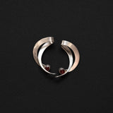 Vintage Sterling Silver Sculptural Crescent Earrings with Garnet