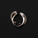 Vintage Sterling Silver Sculptural Crescent Earrings with Garnet