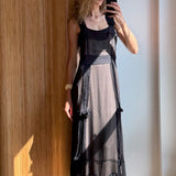 Nataya Layered Maxi Rosette Aplique Dress
