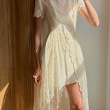 Vintage 50s Floral Embroidery Cotton Dress