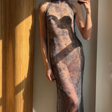 Grey Sheer Beaded Gown