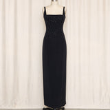 Black Beaded Dress with Corset Effect