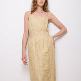 Vintage Floral Lace Beige Dress