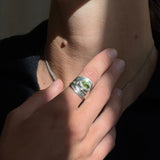 Sterling Silver Modernist Ring with Green Stone
