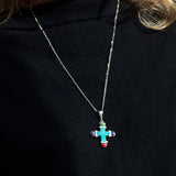 Sterling Silver Necklace with Multi Stone Cross
