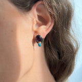 Sterling Silver Modernist Earrings with Amethyst and Turquoise