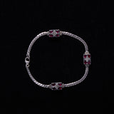 Silver Chain Bracelet with Rectangle Garnet Stones (no marking needs to be tested)