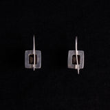 Sterling Silver Square Drop Earrings with Garnet Stone