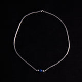Sterling Silver Box Chain Necklace with Blue Beaded Stone