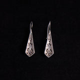 Sterling Silver Long Floral Diamond Shaped Drop Earrings with Pink Stone