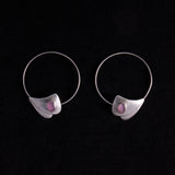Sterling Silver Hoop Earrings with Purple Cabochon Stone