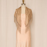 Vintage Silk Gold Shawl with Fringe Accents