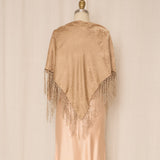 Vintage Silk Gold Shawl with Fringe Accents