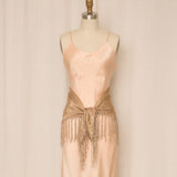 Vintage Silk Gold Shawl with Fringe Accents