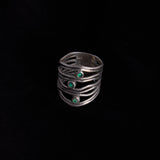 Sterling Silver Wavy Lines Ring with Blue Opal