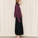 Purple Cropped Jacket with Fur Trim