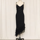 Elegant Black Sleeveless Floral Appliqué Maxi Dress