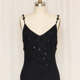Elegant Black Sleeveless Floral Appliqué Maxi Dress