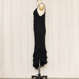 Elegant Black Sleeveless Floral Appliqué Maxi Dress