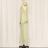 Max Studio Light Green Silk Drop Waist Dress