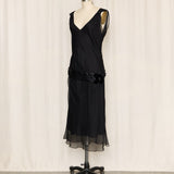 Max Studio Black Silk Drop Waist Dress