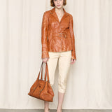 Plein Sud Burnt Orange Leather Biker Jacket