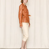 Plein Sud Burnt Orange Leather Biker Jacket