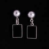 Sterling Silver Stud Earrings with Rectangular Black Onyx Stone