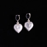 Sterling Silver Drop Heart Earrings with Oval Onyx Stone
