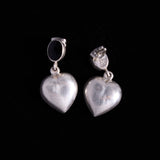 Sterling Silver Drop Heart Earrings with Oval Onyx Stone