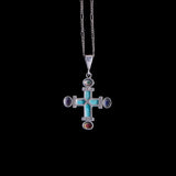 Sterling Silver Necklace with Multi Stone Cross