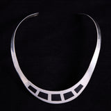 Sterling Silver Minimalist Collar Necklace with Onyx Inlay