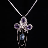 Sterling Silver Collar Necklace with Amethyst & Blue Stone Pendant