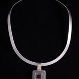 Sterling Silver Square Crystal Pendant Collar Necklace