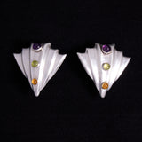 Multistone Silver Sculptural Silver Clip-On Earrings