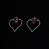 Vintage Sterling Silver Stone Heart Shaped Stud Earrings