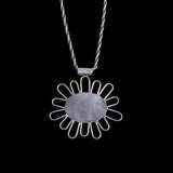 Sterling Silver Necklace with Large Red Stone Flower Pendant